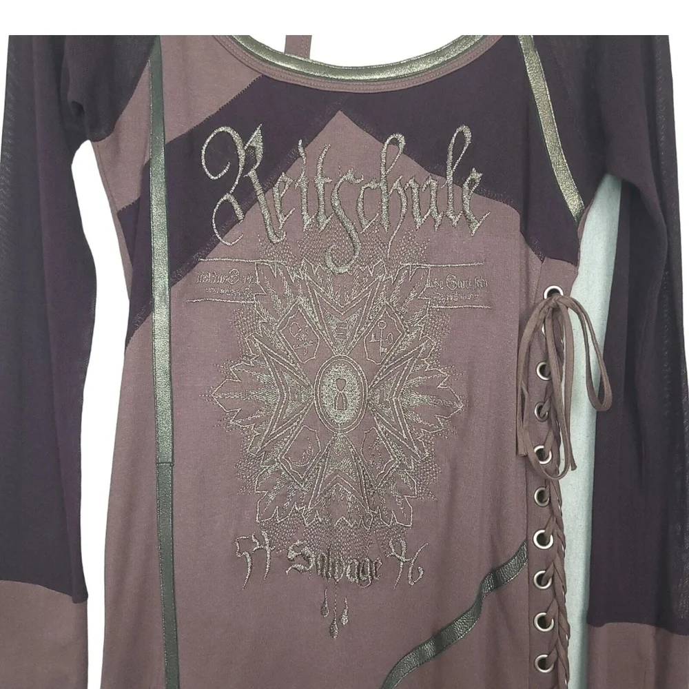 SALVAGE NWT Y2K Lace Up Purple Long Sleeve Dress. Never Worn. M - Picture 3 of 13
